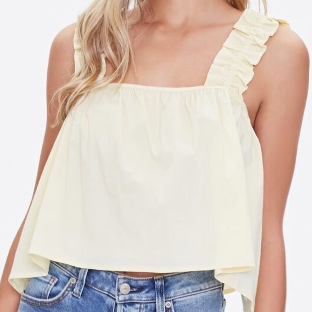 FOREVER 21 Ruffle-Strap Poplin Top - White - Picture 2 of 3